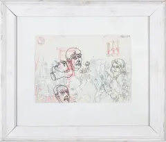 Edward Dwurnik, W KAWIARNI, 1970, flamastry barwne, ołówek, karton