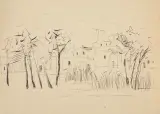Alfons Mazurkiewicz, WIDOK NA MIASTECZKO, tusz pióro, papier kremowy