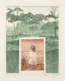 Leszek Rózga, Pejzaż wiosenny z pejzażem renesansowym, 1976, akwaforta barwna z dwóch płyt, papier