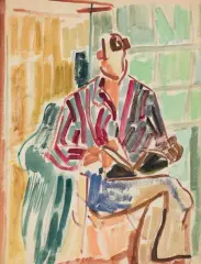 Maria Jarema, CZYTAJĄCY (KORNEL FILIPOWICZ?), 1942, gwasz, akwarela, papier