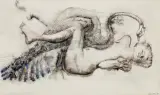 Jan Lebensztejn, LEDA Z ŁABĘDZIEM, 1968, długopis, akwarela, tusz, pióro, papier
