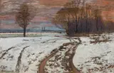 PEJZAŻ ZIMOWY by Michał Gorstkin-Wywiórski, olej, tektura, offered Mar 2019