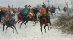 BITWA POD MONTMIRAIL W DNIU 11 LUTEGO 1814 ROKU by Jan Chełmiński, olej, płótno dublowane, offered Mar 2019