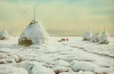 Henryk Weyssenhoff, ŚNIEG. STOGI POD ŚNIEGIEM, po 1894, akwarela, papier