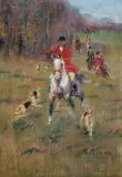 POLOWANIE PAR FORCE by Jerzy Kossak, 1938, olej, tektura, sold Mar 2019