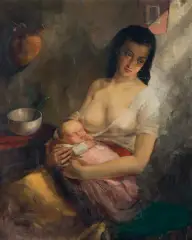 Aimé van Belleghem, MACIERZYŃSTWO, ok. 1945-1950, olej, płótno