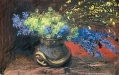 Stanisław Fabijański, KWIATY W JAPOŃSKIM WAZONIE, 1911, pastel, tektura