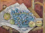Mela - (Melania Mutermilch) Muter, MARTWA NATURA Z WINOGRONAMI, po 1940, olej, sklejka