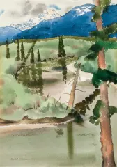 PEJZAŻ KANADYJSKI by Rafał Malczewski, ok. 1950, akwarela, papier, sold Mar 2019