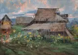 Stanisław Jankowski, CHATY NA UKRAINIE, 1913, olej, tektura