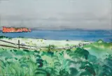 Rafał Malczewski, PERCÉ ROCK W ZATOCE ŚW. WAWRZYŃCA, 1948, akwarela, ołówek, papier