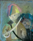 CHŁOPCZYK Z PAŁASZEM by Rajmund Kanelba, olej, płótno, offered Mar 2019