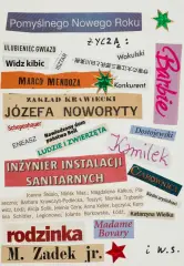 Wisława Szymborska, KARTKA NOWOROCZNA, kolaż, karton