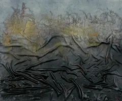 Jonasz Stern, Kompozycja, 1970, olej, płótno, collage