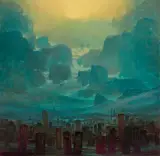 OZ by Zdzisław Beksiński, 1984, olej, płyta, sold Dec 2018