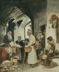 Antoni Kozakiewicz, HANDEL STARZYZNĄ, 1880, akwarela, papier