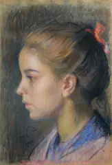 Stanisław Wyspiański, DZIEWCZYNKA Z CZERWONĄ WSTĄŻKĄ WE WŁOSACH, 1890, pastel, papier