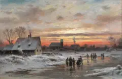 Paul Heitinger, Pejzaż zimowy o zachodzie słońca, 1901, olej, płótno
