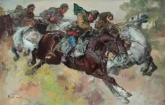 POGOŃ by Stanisław Kaczor-Batowski, olej, płótno naklejone na tekturę, offered Dec 2018