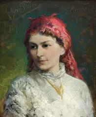 Leon Wyczółkowski, WIOCHNA - PORTRET JADWIGI NOWIŃSKIEJ, 1884, olej, tektura