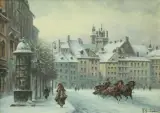 STARE MIASTO ZIMĄ by Władysław Chmieliński, olej, płótno, sold Dec 2018