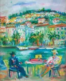 KAWIARENKA NAD RZEKĄ by Jakub (Jacques) Zucker, olej, płótno, sold Dec 2018