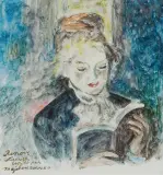 Maja (Maria) Berezowska, CZYTAJĄCA WEDŁUG RENOIRA, akwarela, papier