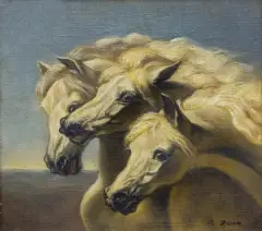 Maurycy Bylina, TRZY KONIE, 1910, olej, płótno naklejone na sklejkę