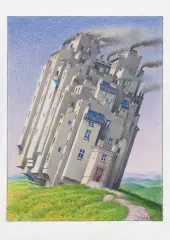 Jacek Yerka, WIECZORNA BRYZA, 2018, kredki, ołówek, karton