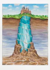 Jacek Yerka, KRYSTALIZACJA PRAKTYCZNA, 2018, kredki, ołówek, karton