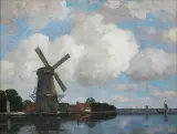 Gilbert von Canal, Krajobraz holenderski z wiatrakiem, olej, płótno