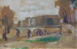 Molli Chwat, Spacer, 1946, gwasz, technika mieszana, papier