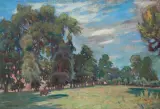 Abraham Neuman, Pejzaż z jeźdźcem, olej, płótno (dublaż)