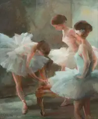 Baletnice by Miloslava Vrbova-Štefková, olej, płyta, sold Nov 2018