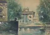 Tadeusz Nowakowski, PAŁAC NA WODZIE W ŁAZIENKACH, akwarela, gwasz, papier