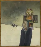 Andrzej Siemiński, POSTACI W PEJZAŻU Z OŁTARZEM, 1977, olej, płótno