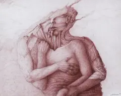 Andrzej Tomaszewski, OBEJMUJĄCA SIĘ PARA, 1996, tusz (sepia) pióro, papier kremowy