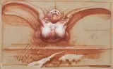 LA FUREUR DE LA MERE NATURE by Franciszek Starowieyski, 1989, tusz sepia, pastel, papier pakowy beżowy naklejony, sold Oct 2018