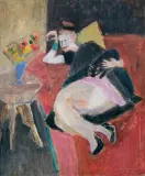 Krystyna Herling-Grudzińska, KOBIETA Z KOTEM, ok. 1950, olej, płótno