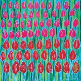 CZERWONE TULIPANY by Edward Dwurnik, 2016, olej, akryl, płótno, sold Oct 2018