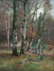 Conrad Wimmer, JESIENNE POLOWANIE NA SARNY, olej, płótno