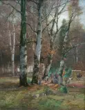 Conrad Wimmer, JESIENNE POLOWANIE NA SARNY, olej, płótno