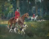 Jerzy Kossak, WYJAZD NA POLOWANIE, 1927, olej, płótno