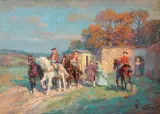 Wilhelm Velten, W PODRÓŻ KARETĄ..., olej, deska