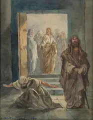 Leonard Wintorowski, FARYZEUSZ I CELNIK, 1901, akwarela, papier