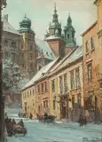 WIDOK NA WAWEL Z ULICY KANONICZEJ by Władysław Chmieliński, olej, płótno, sold Oct 2018