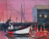 STARA PRZYSTAŃ by Rajmund Kanelba, olej, płótno, sold Oct 2018