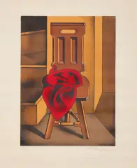 Henryk Berlewi, KRZESŁO Z CZERWONĄ TKANINĄ, 1950, litografia barwna, papier