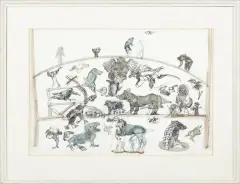 Barbara Szubinska, ZWIERZYNIEC, 1986, flamaster, tusz pióro, akwarela, papier