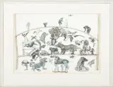 Barbara Szubinska, ZWIERZYNIEC, 1986, flamaster, tusz pióro, akwarela, papier